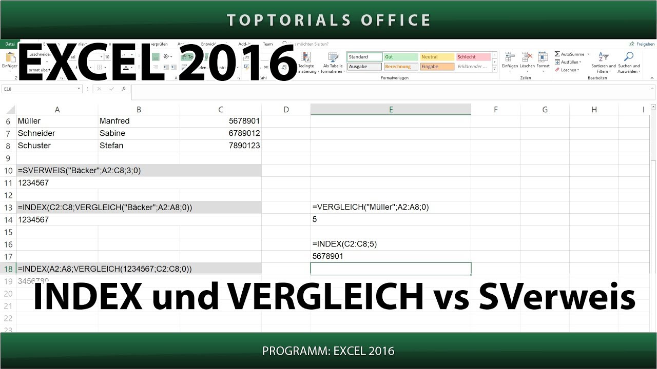 Index Und Vergleich In Excel Toptorials