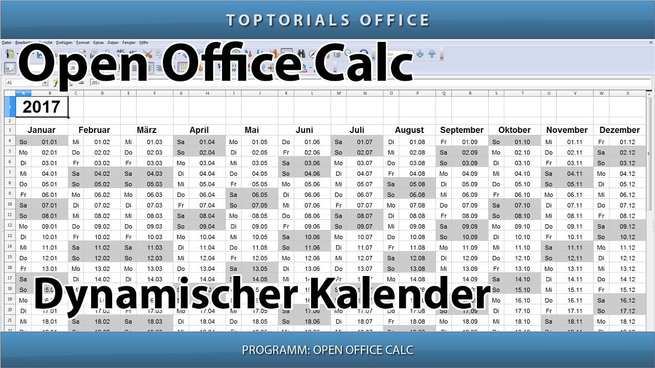 Dynamischer Kalender (OpenOffice Calc) - TOPTORIALS