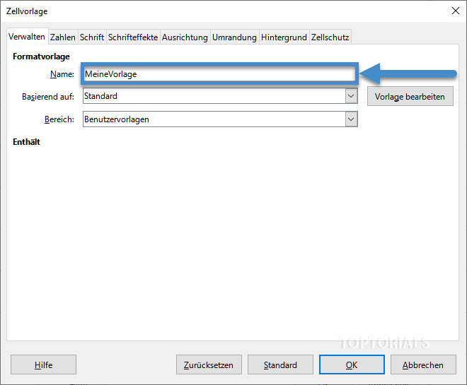 LibreOffice Calc Zellvorlage Formatvorlage Name