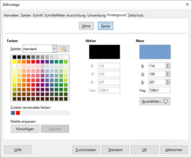 LibreOffice Calc Zellvorlage Hintergrundfarbe