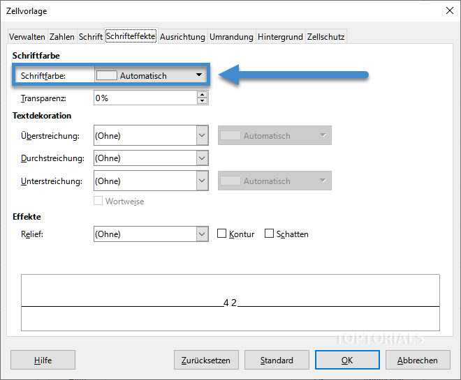LibreOffice Calc Zellvorlage Schrifteffekte Schriftfarbe