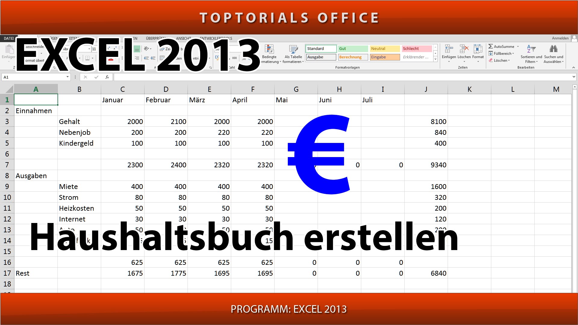 Ein Haushaltsbuch Erstellen Excel Toptorials