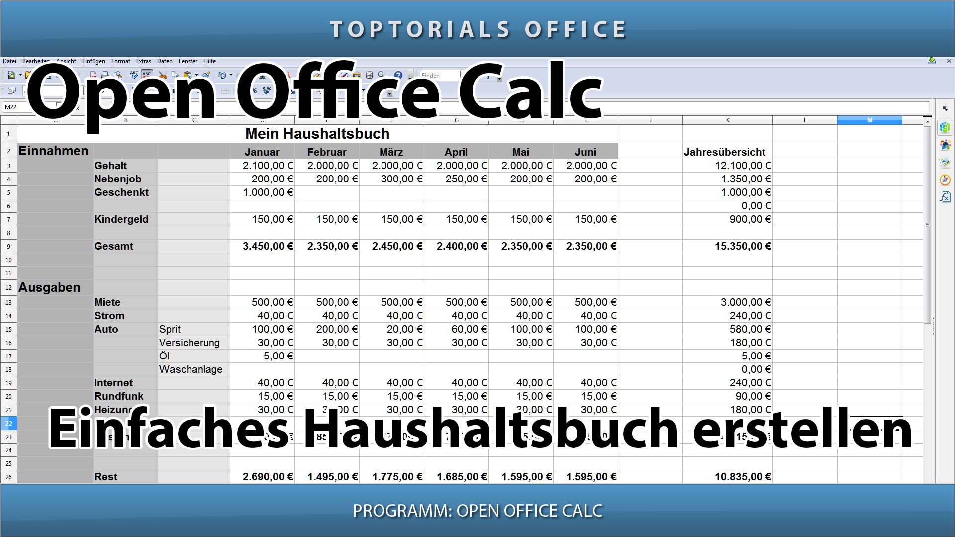 Einfaches Haushaltsbuch Erstellen Openoffice Calc Toptorials