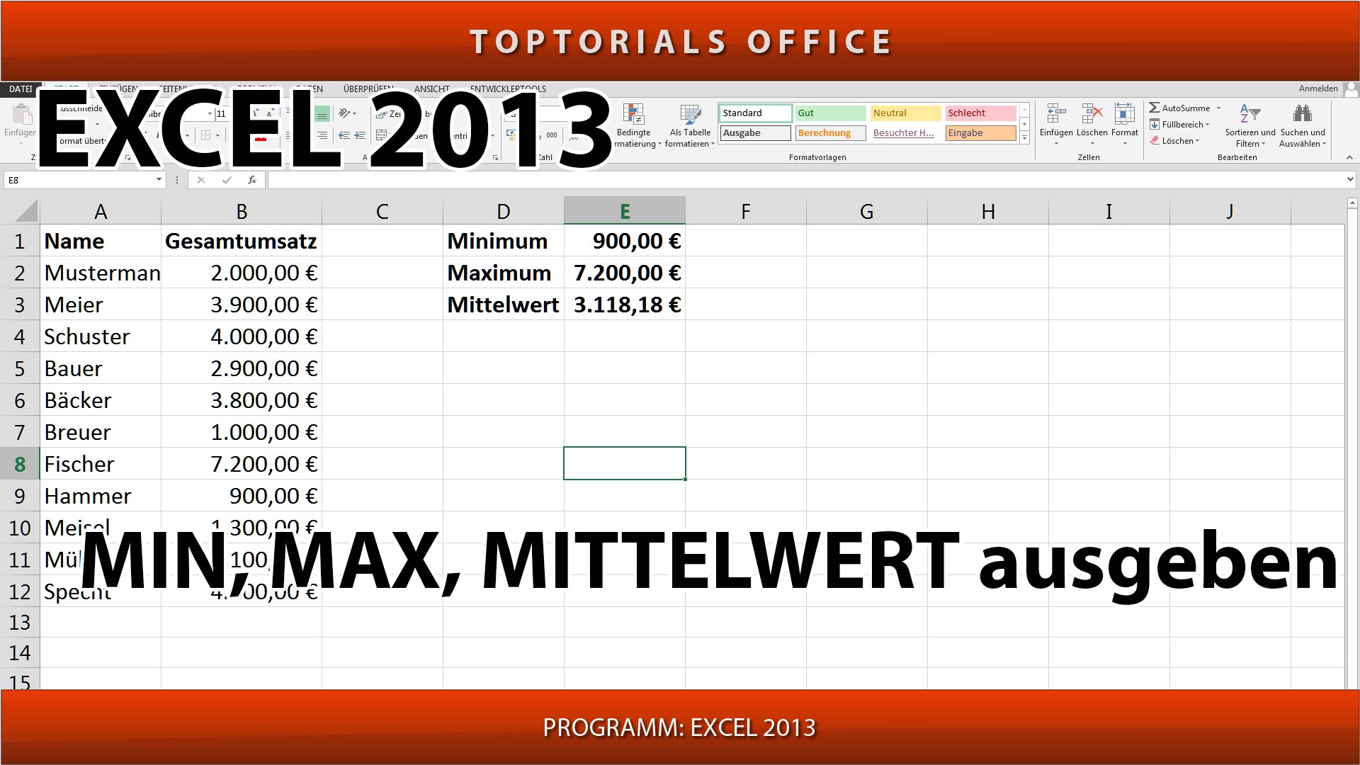 Excel Maximum Minimum MIN, MAX & MITTELWERT in Excel anwenden