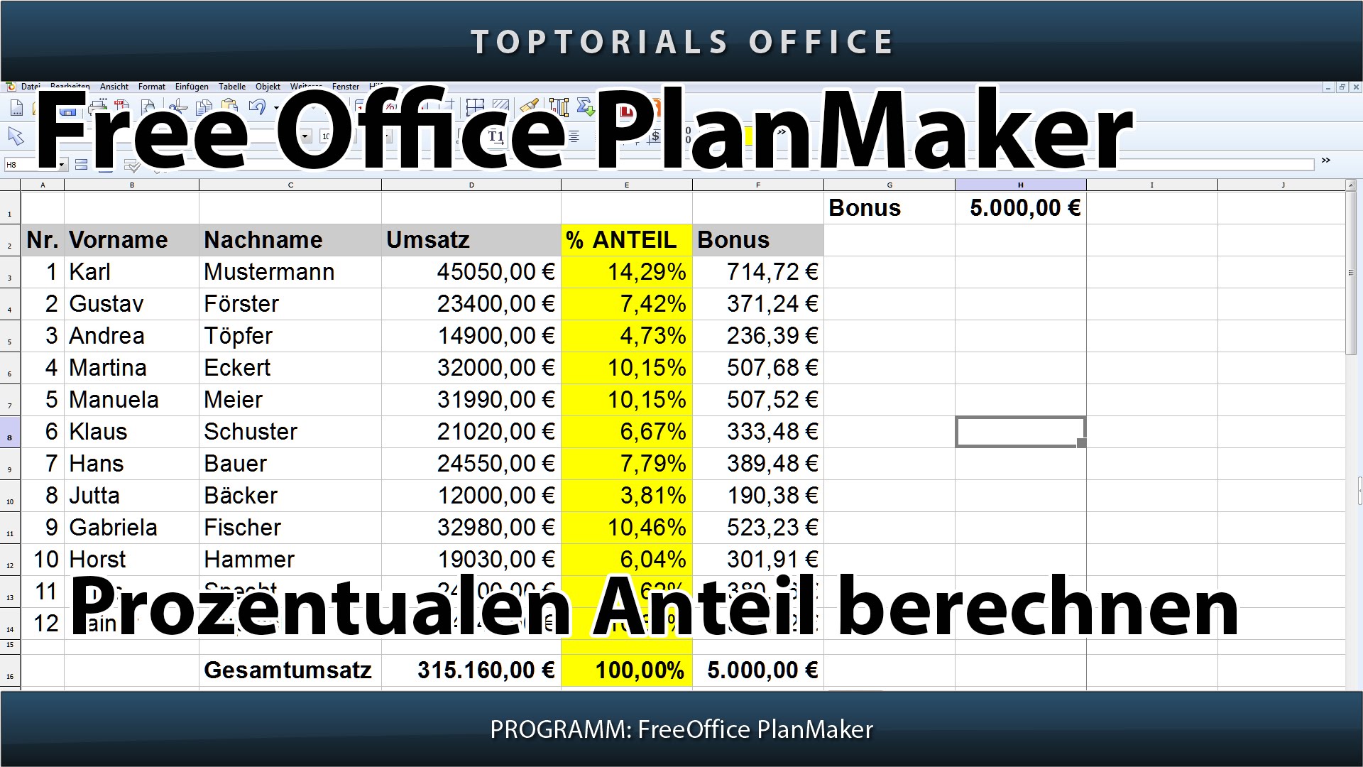 Prozentualen Anteil berechnen (FreeOffice PlanMaker ...