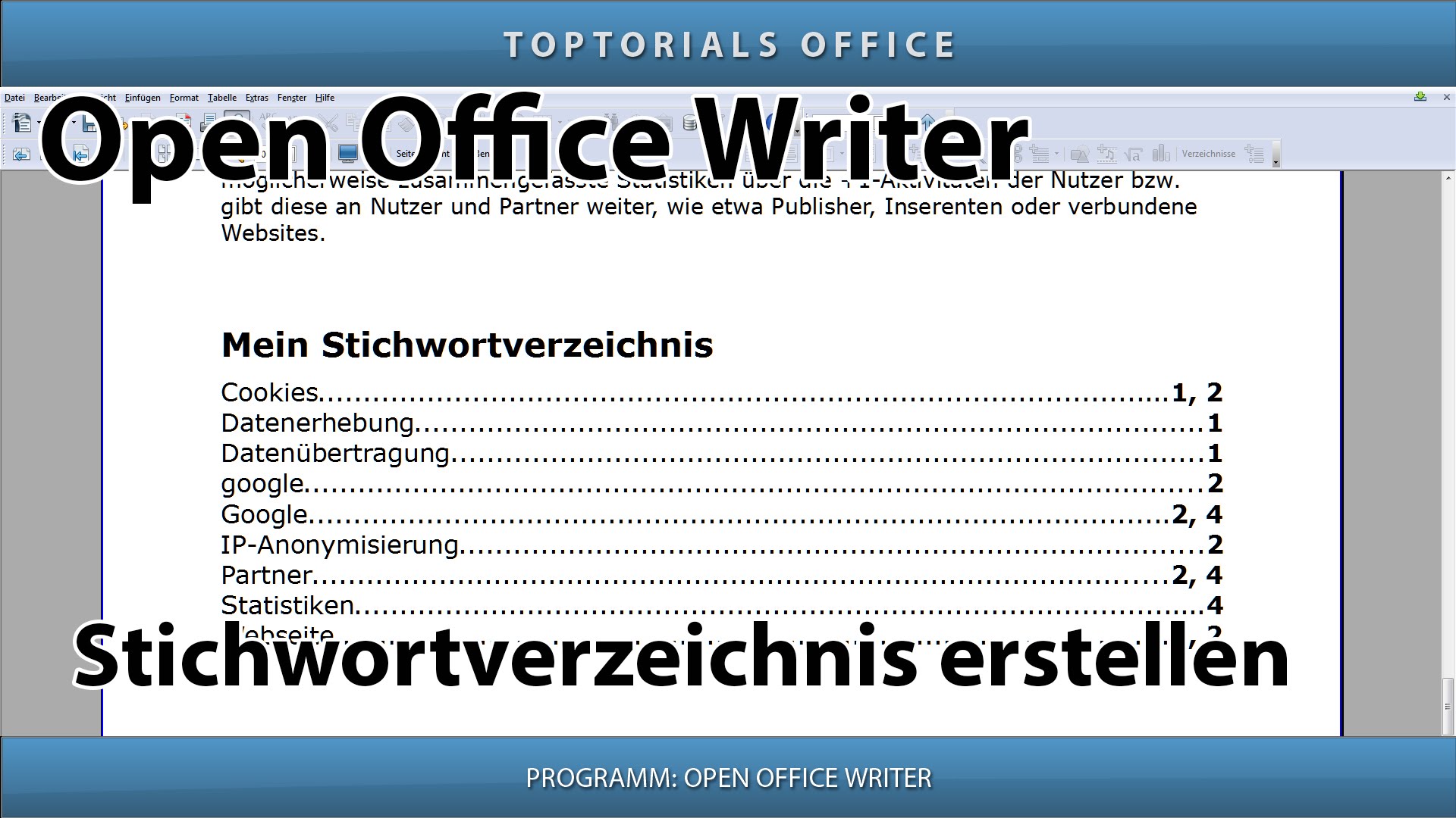 Stichwortverzeichnis erstellen / Index erstellen (Open Office Writer