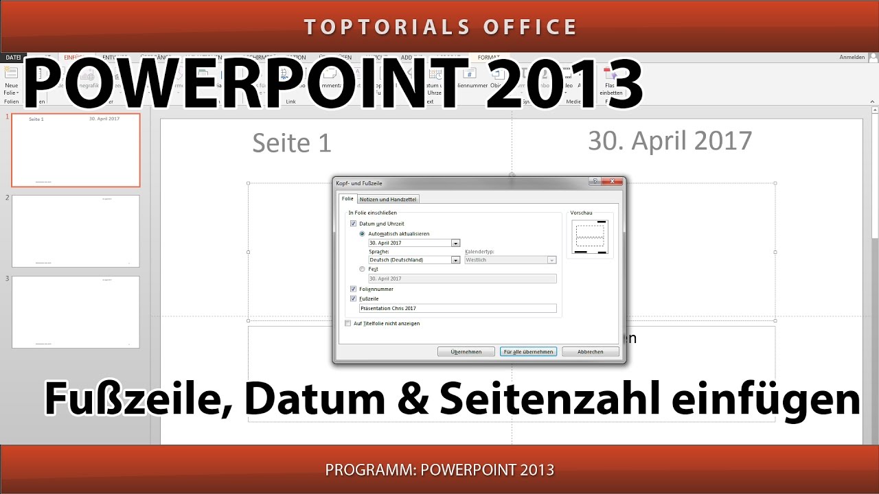 Fußzeile, Seitenzahl und Datum in Powerpoint einfügen - TOPTORIALS