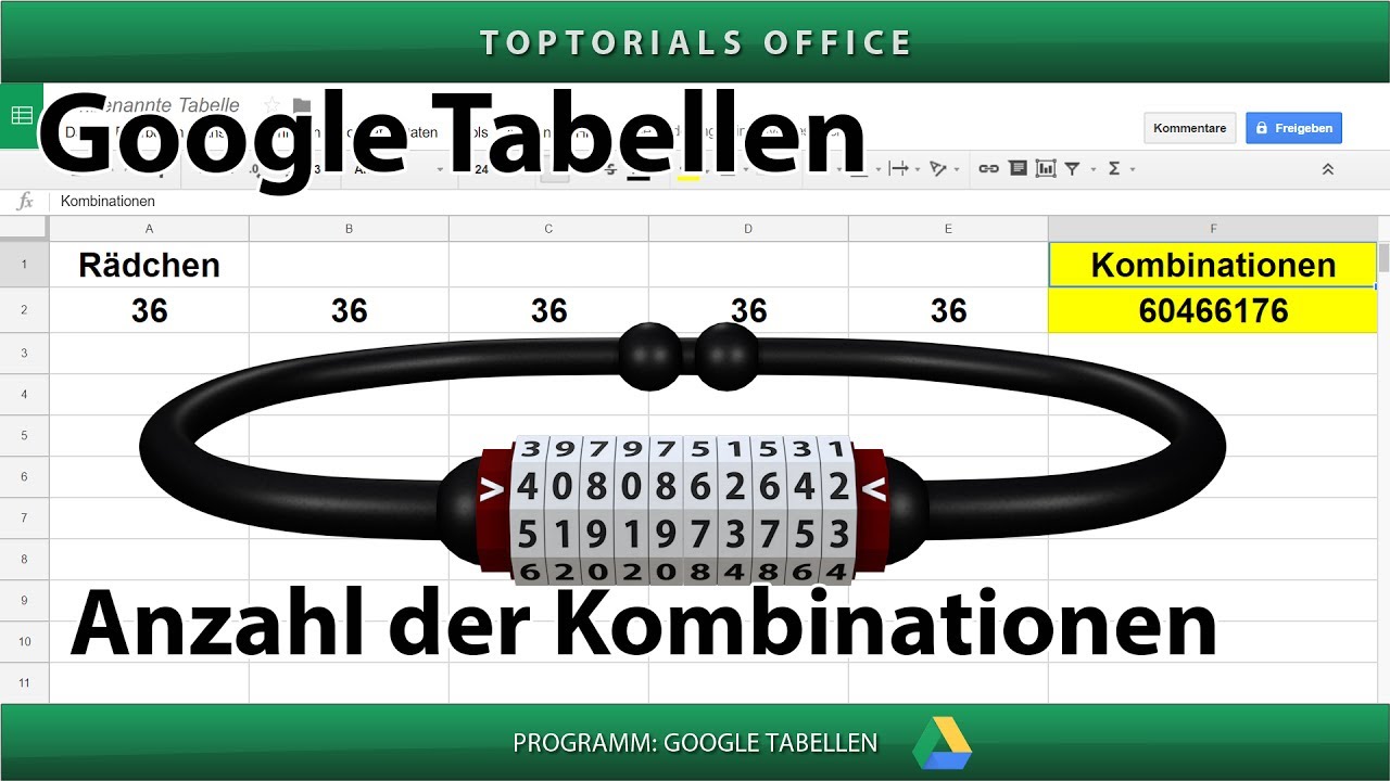 Kombinationen Vom Zahlenschloss Berechnen (Google Tabellen Spreadsheets ...