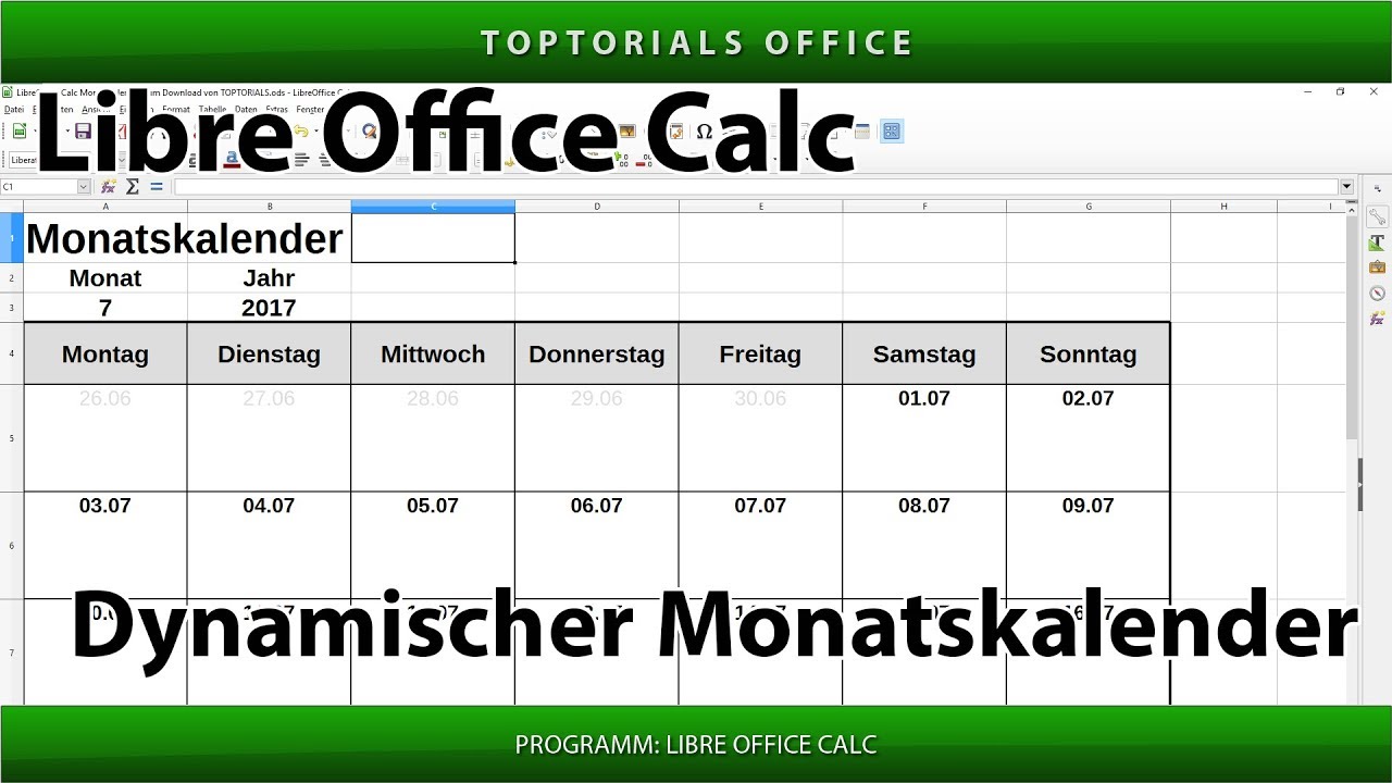 Dynamischen Monatskalender Erstellen + Download (LibreOffice Calc ...