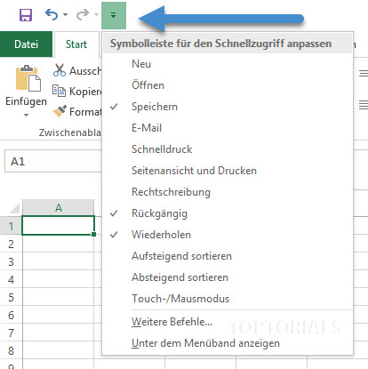 Schnellzugriff in Excel anpassen