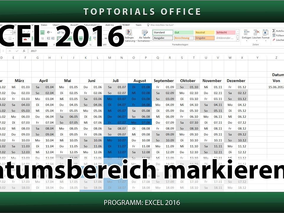 Vorschaubild Datumsbereich im Kalender mit Excel markieren + Download