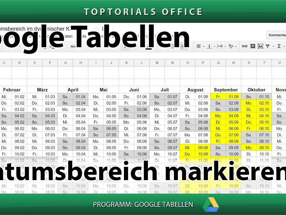 Vorschaubild Datumsbereich im Kalender markieren in Google Tabellen + Download
