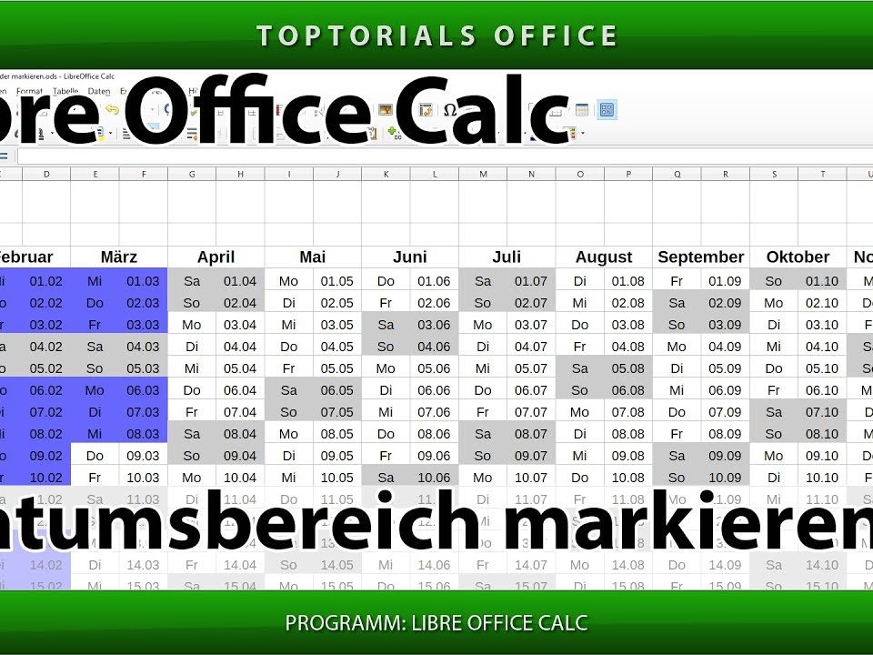 Vorschaubild Datumsbereich im Kalender mit LibreOffice Calc markieren + Download