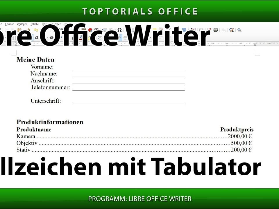 Vorschaubild Füllzeichen mit Tabulator setzen in LibreOffice Writer