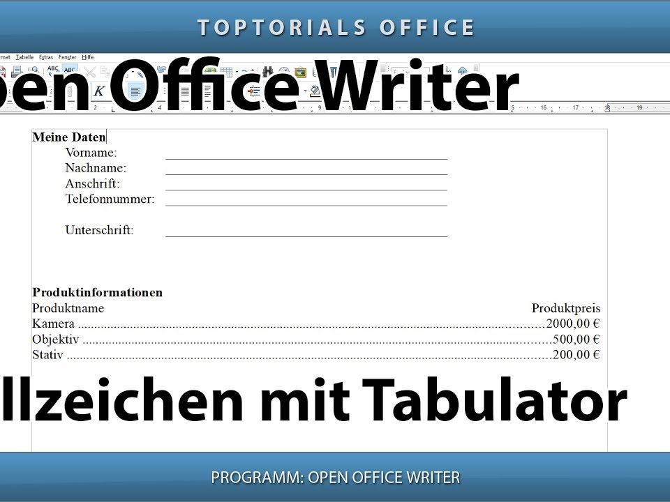 Vorschaubild Füllzeichen mit Tabulator setzen in OpenOffice Writer