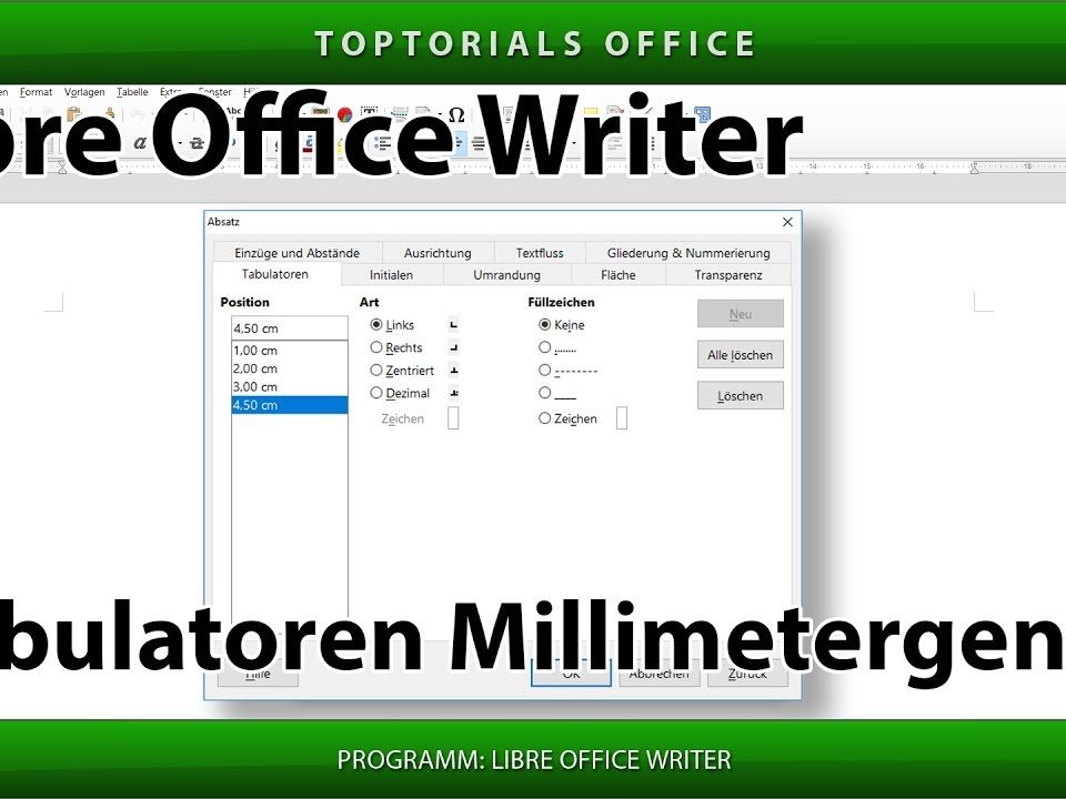 Vorschaubild Tabulator setzen Millimetergenau mit LibreOffice Writer