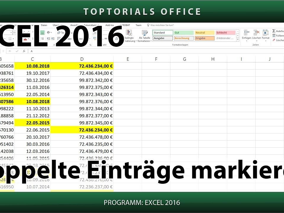 Vorschaubild Doppelte Einträge markieren mit Excel