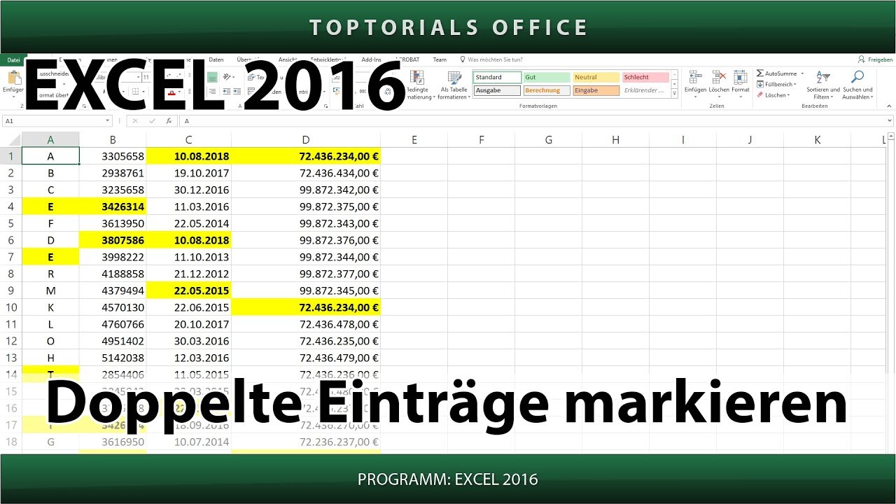 Doppelte Einträge markieren (Excel) - TOPTORIALS