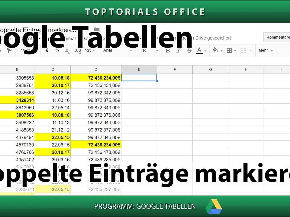 Vorschaubild Doppelte Einträge markieren mit Google Tabellen