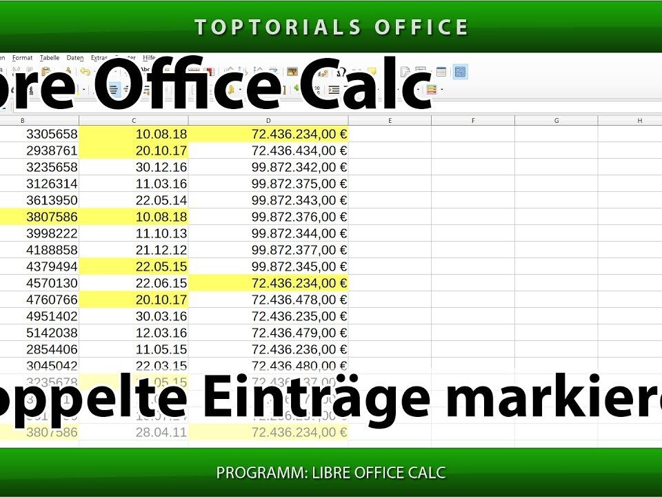 Vorschaubild Doppelte Einträge markieren mit LibreOffice Calc