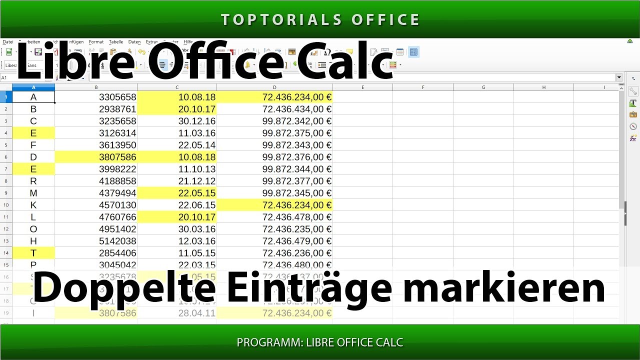 Doppelte Einträge markieren (LibreOffice Calc) - TOPTORIALS