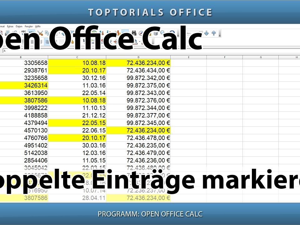 Vorschaubild Doppelte Einträge markieren mit OpenOffice Calc