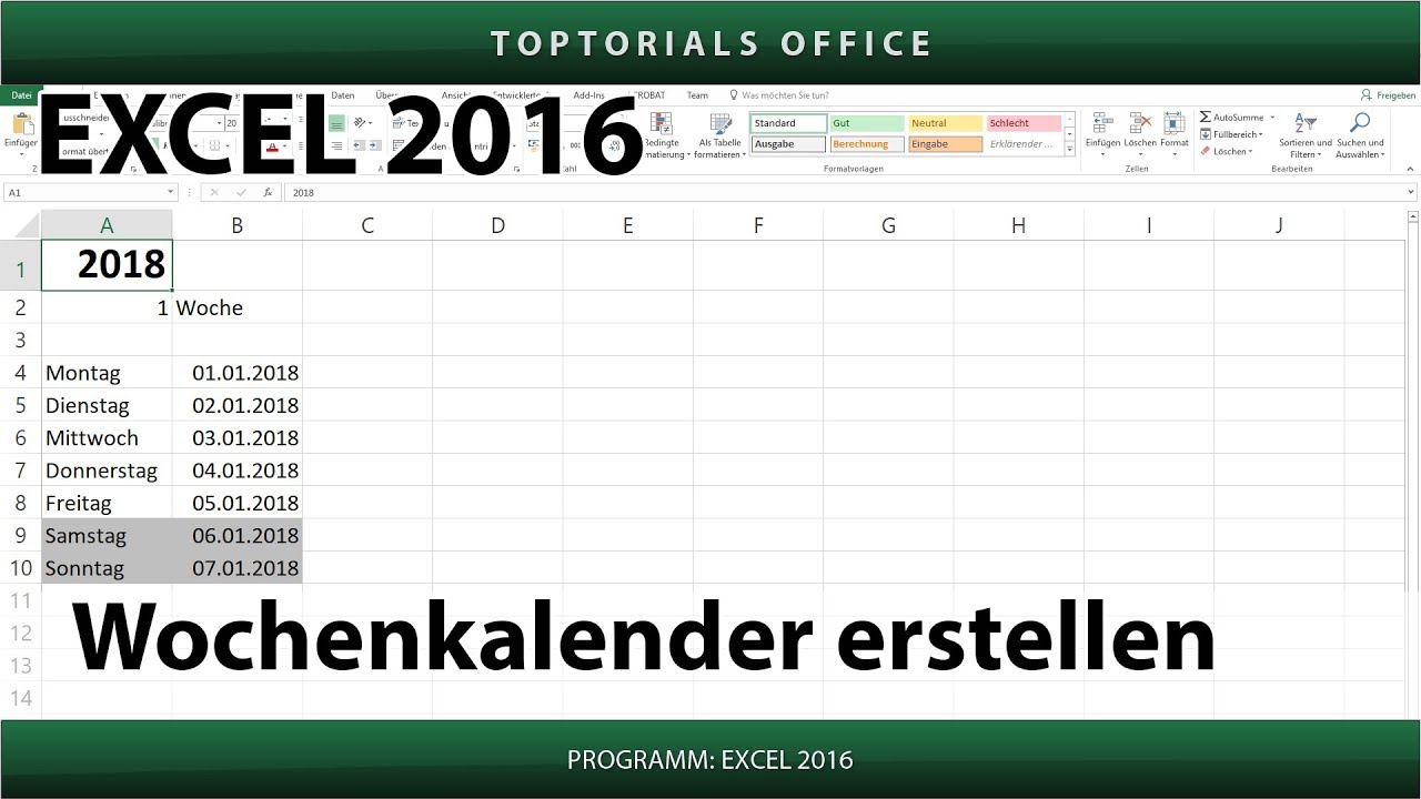 Dynamischen Wochenkalender erstellen (Excel) - TOPTORIALS