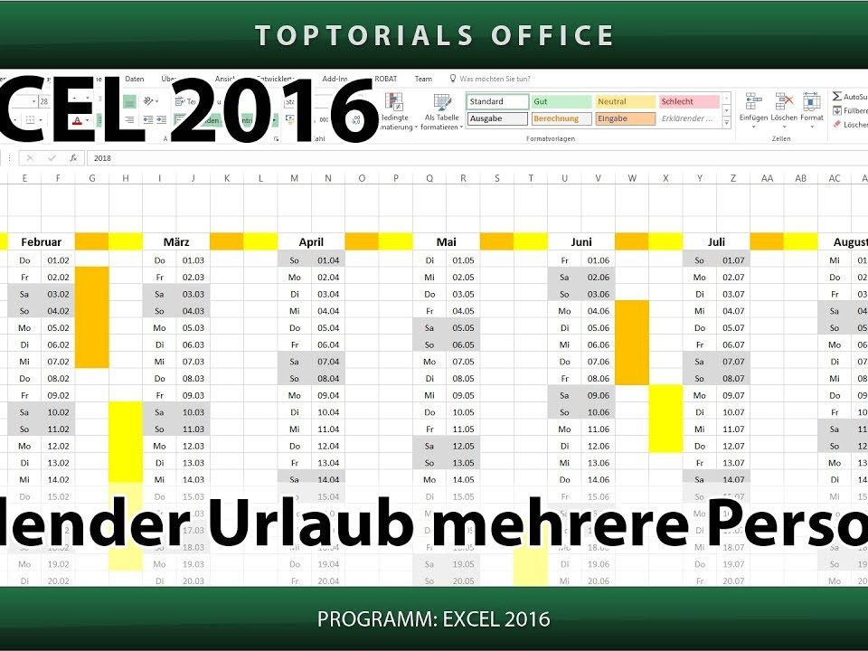 Vorschaubild Kalender mit Urlaub für mehrere Personen markieren in Excel + Download