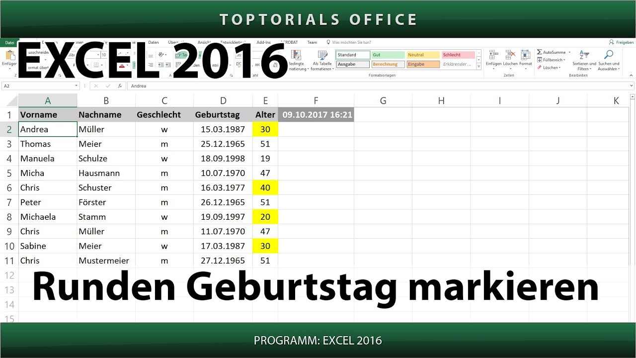 Runden Geburtstag markieren (Excel) - TOPTORIALS