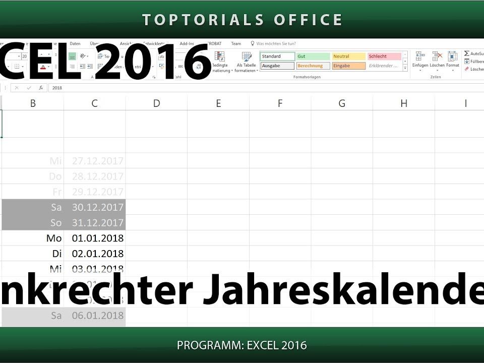 Vorschaubild Senkrechter Jahreskalender mit Excel + Download
