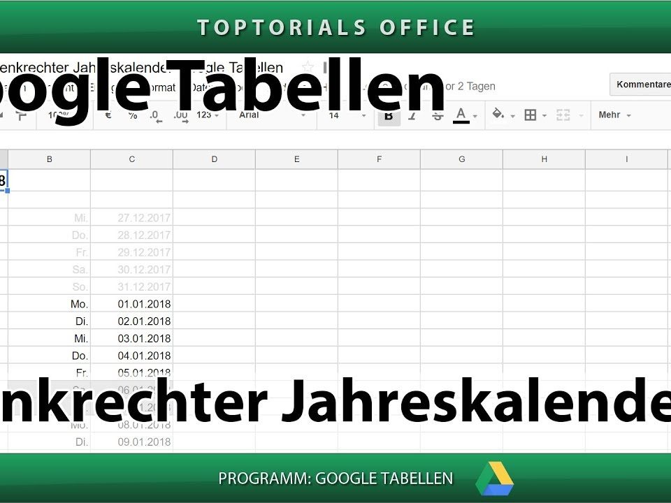 Vorschaubild Senkrechter Jahreskalender mit Google Tabellen + Download