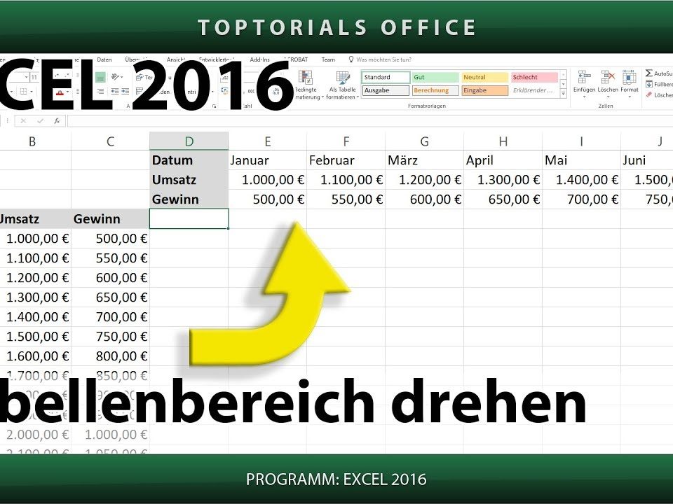 Vorschaubild Tabelle drehen , Tabellenbereich drehen, Transponieren in Excel