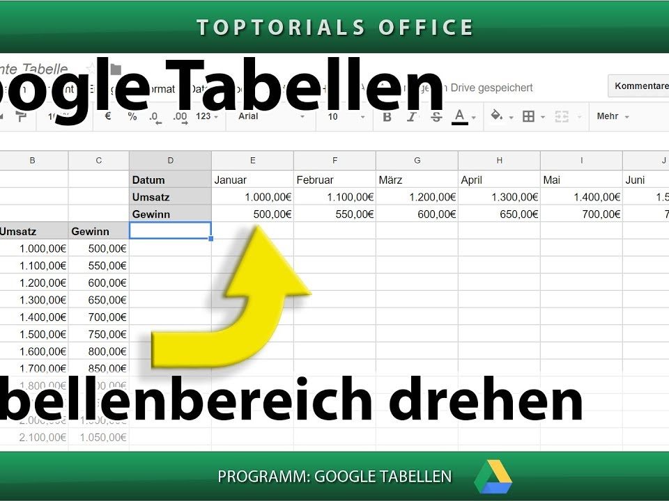 Vorschaubild Tabelle drehen in Google Tabellen