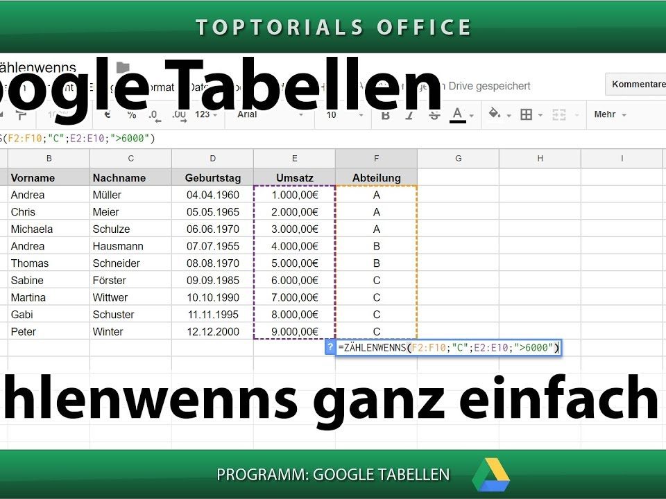 Vorschaubild Zählenwenns ganz einfach in Google Tabellen