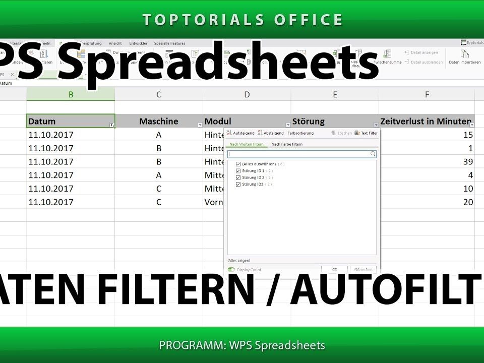 Vorschaubild Daten Filtern und Autofilter in WPS Spreadsheets