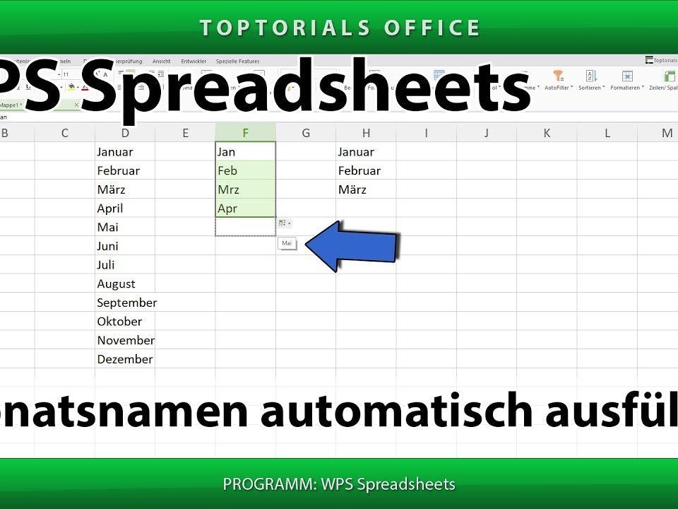 Vorschaubild Monatsnamen automatisch ausfüllen lassen mit WPS Spreadsheets