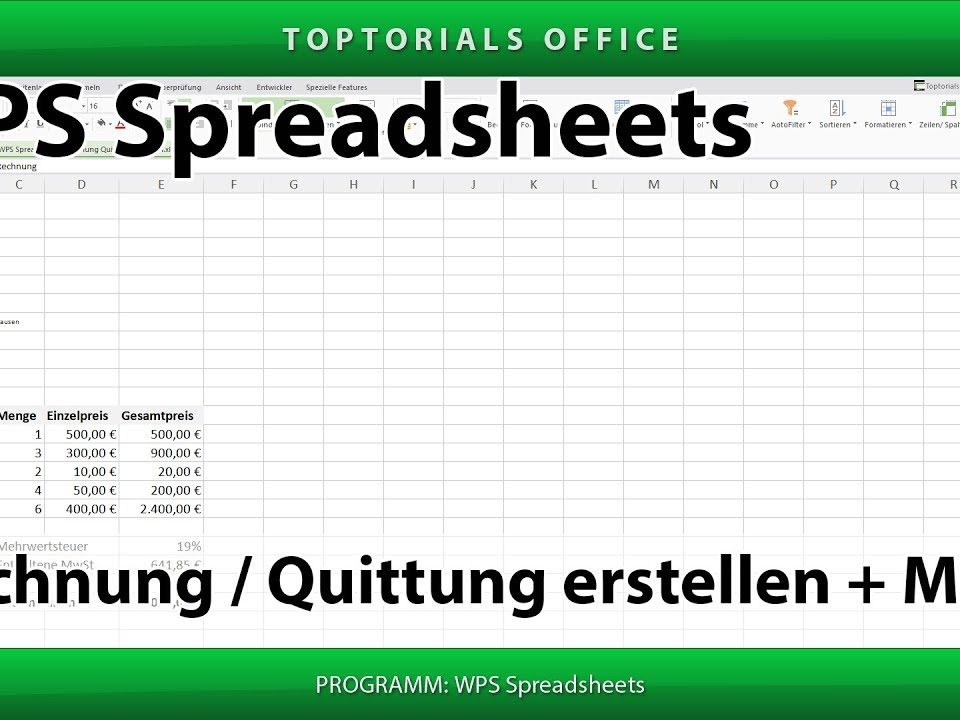Vorschaubild Rechnung erstellen + MwSt mit WPS Spreadsheets