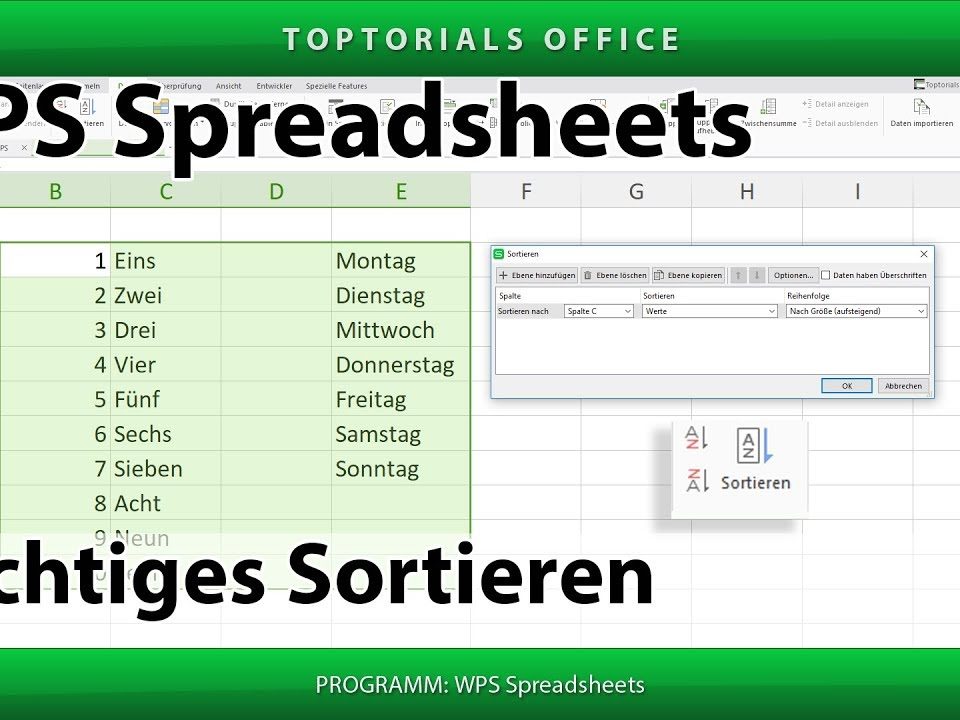 Vorschaubild Richtig sortieren mit WPS Spreadsheets