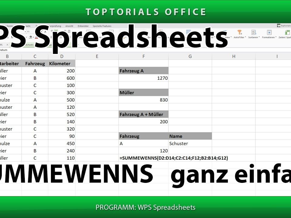 Vorschaubild Summewenns ganz einfach mit WPS Spreadsheets