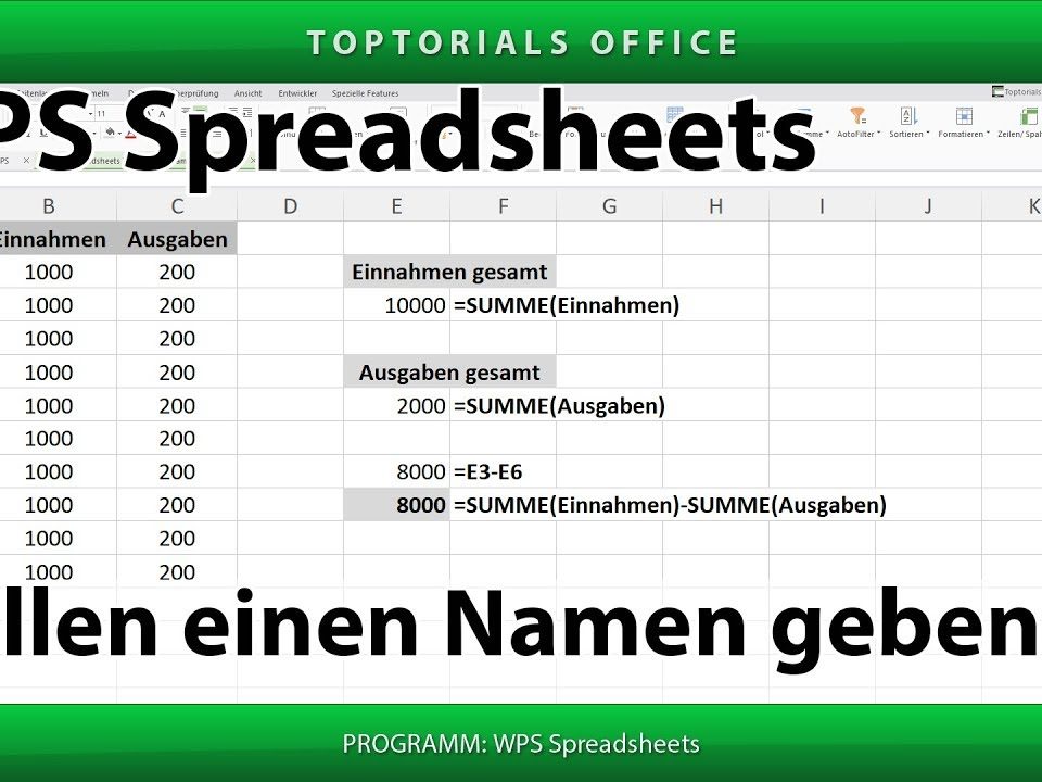 Vorschaubild Zellen einen Namen geben in WPS Spreadsheets