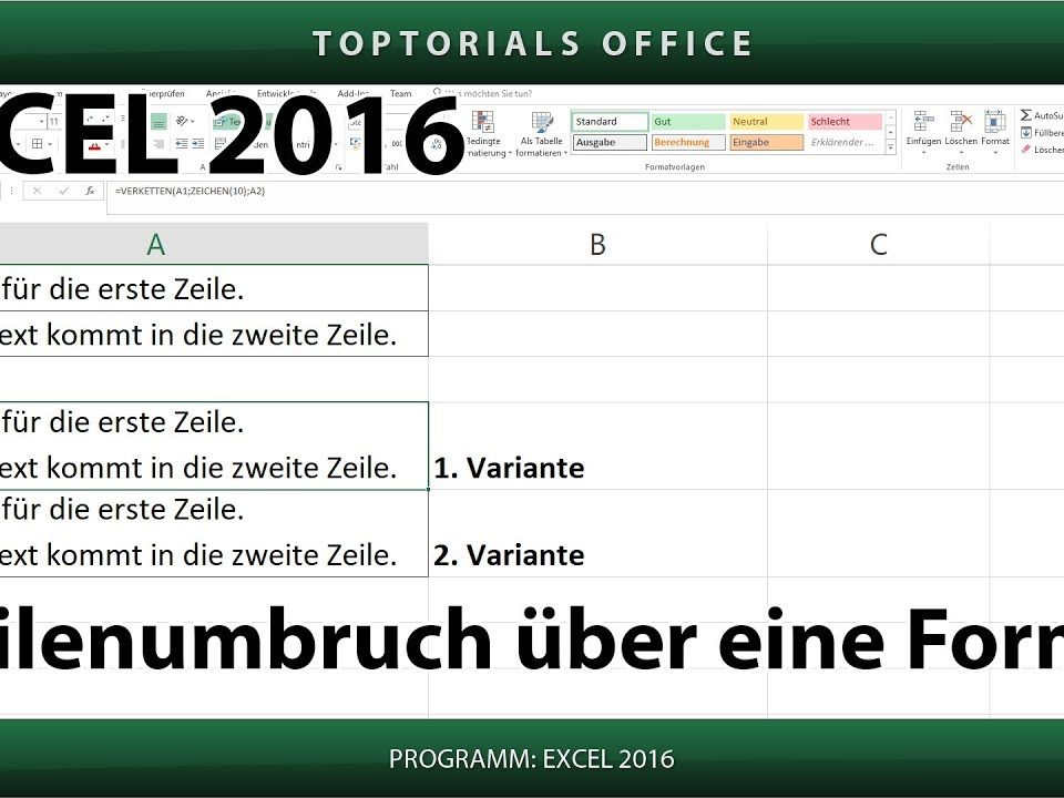 Vorschaubild Zeilenumbruch über eine Formel in Excel