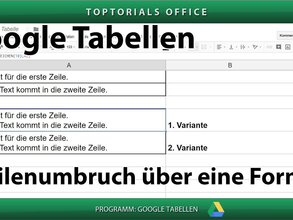Vorschaubild Zeilenumbruch über eine Formel mit Google Tabellen