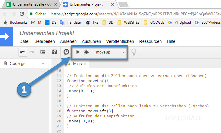 Google Tabellen Script Ausfuehren oder Debuggen