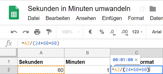 Google Tabellen Sekunden Zeitformat