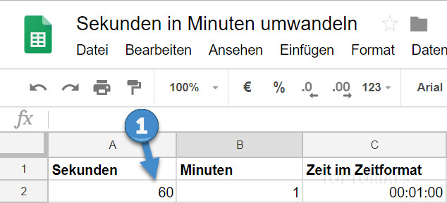 Google Tabellen Sekunden in Minuten umwandeln