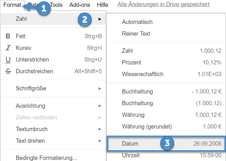 Google Zelle mit Datum formatieren