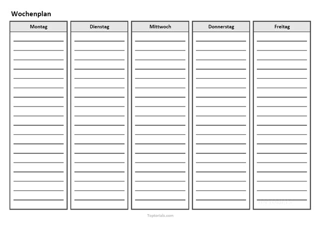 Wochenplan zum Ausdrucken Mo-Fr