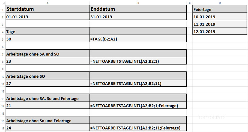Excel Arbeitstage im Monat berechnen