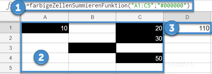Google Tabellen farbige Zellen summieren