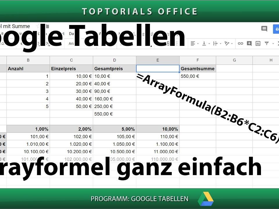 Vorschaubild Arrayformel ganz einfach mit Google Tabellen